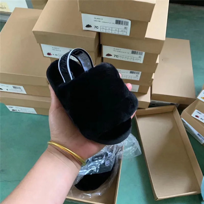 Сандалии детские Нескользящие, мягкие шерстяные шлепанцы, натуральный мех, карамельные цвета, детские тапочки из овчины, новый дизайн