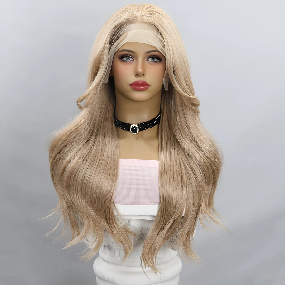 28 inches Blonde wavy  100%futura lace wig natural hairstyle SM9815-2