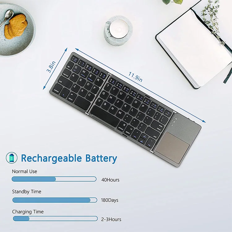 Отличная Roc CE сертификат складная клавиатура 3 раскладка клавиатуры BT3.0/5 1 с сенсорным экраном показания офисная Складная Беспроводная для apple