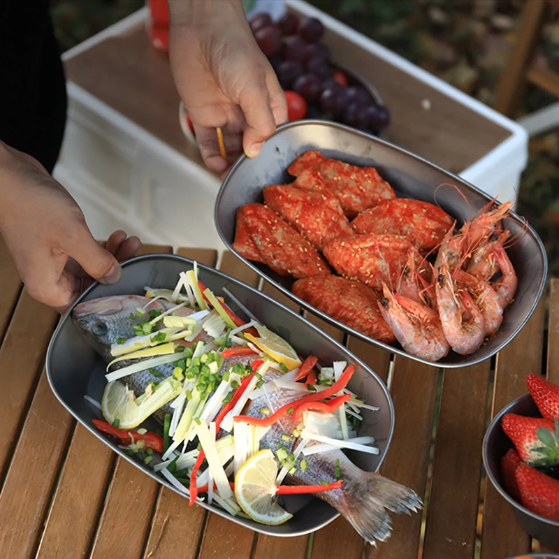Titanium Pan Serving Platter Lightweight Camping Baking BBQ Plate Tray for Salad Pasta Snacks Cookies