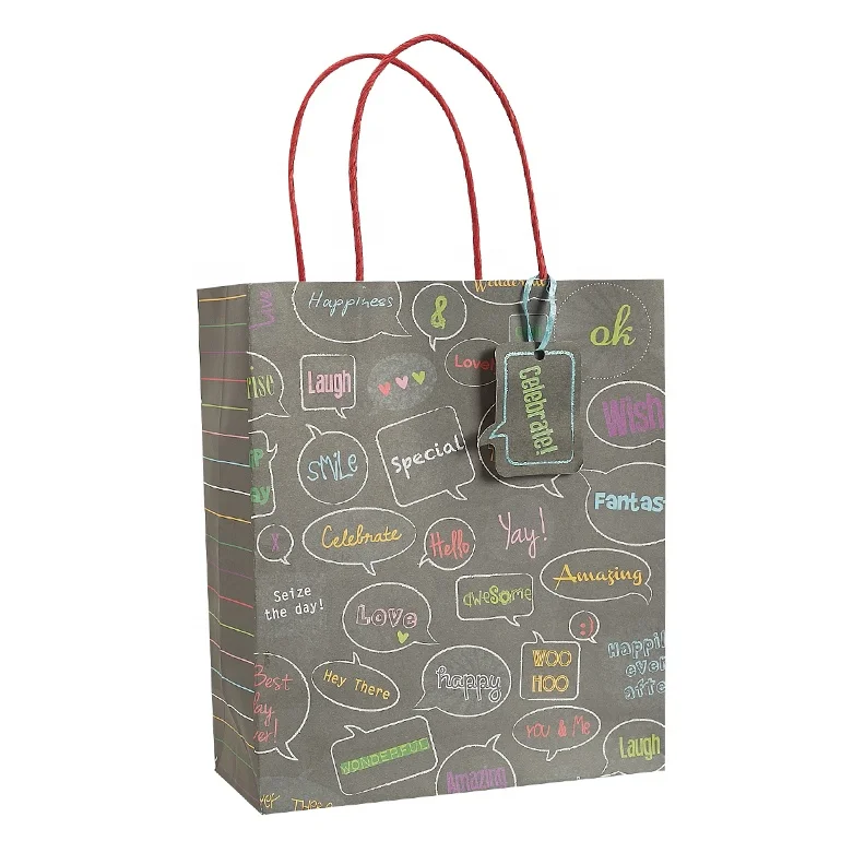 Fashion Greeting Messages Glitter Paper Bag, Trendy Packing Shopping Bags with Handle