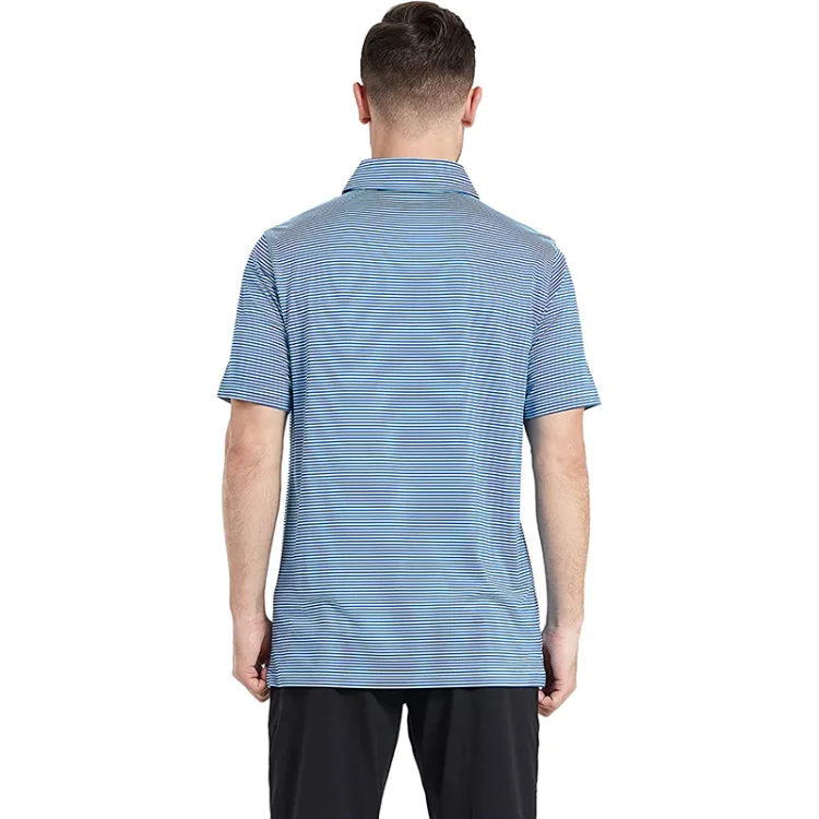 8 Spandex Men Striped Short Sleeve Golf Polo Shirt Performance Moisture Wicking Dry 92 Polyester Customized Logo Poplin Fabric