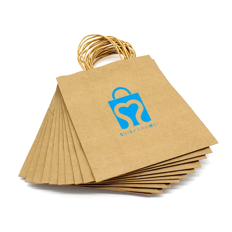 Customized Eco Friendly Medium Size Printed Brown Kraft Paper Bag Food Takeaway Paper Bag