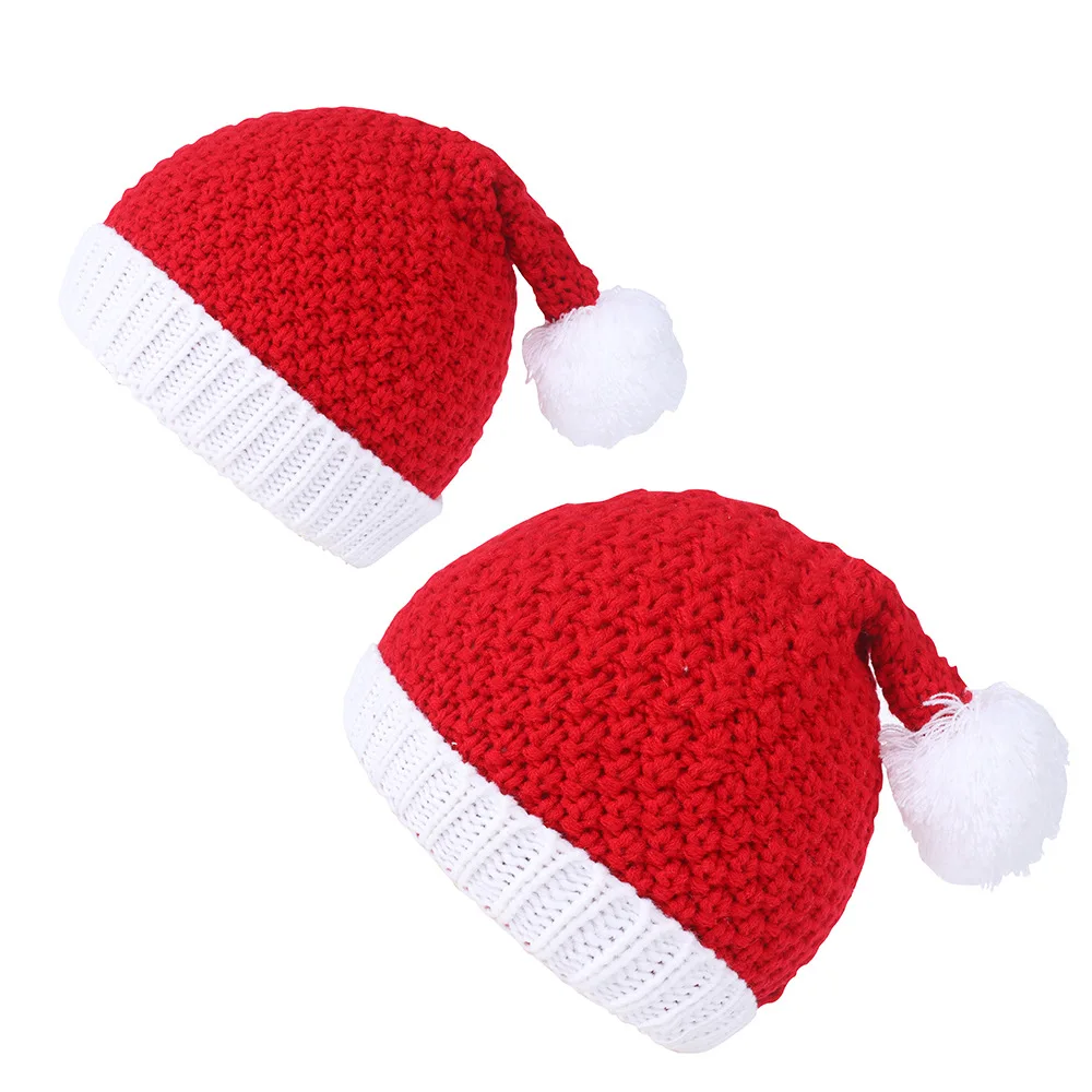 Christmas Knit Hat Soft Slouchy Warm Winter Beanie Crochet Pom Ball Knitted Cap White Red for Kids Men Women