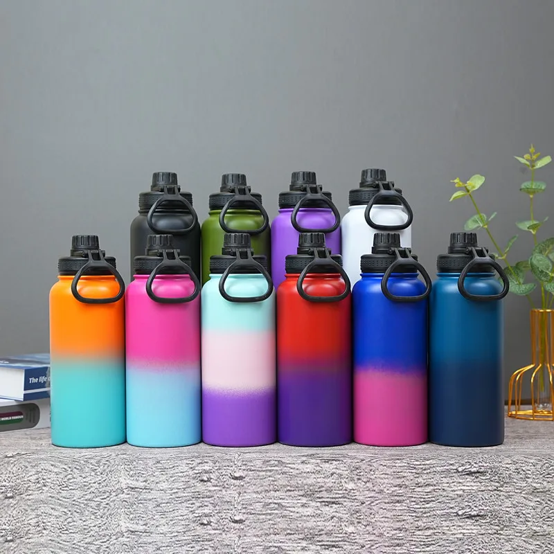 Vacuum flasks Water Bottle 32 oz with Straw and Lid Half Gallon Jug Large Stainless Steel Wide Mouth Suitable Sports Gym BPA Fre
