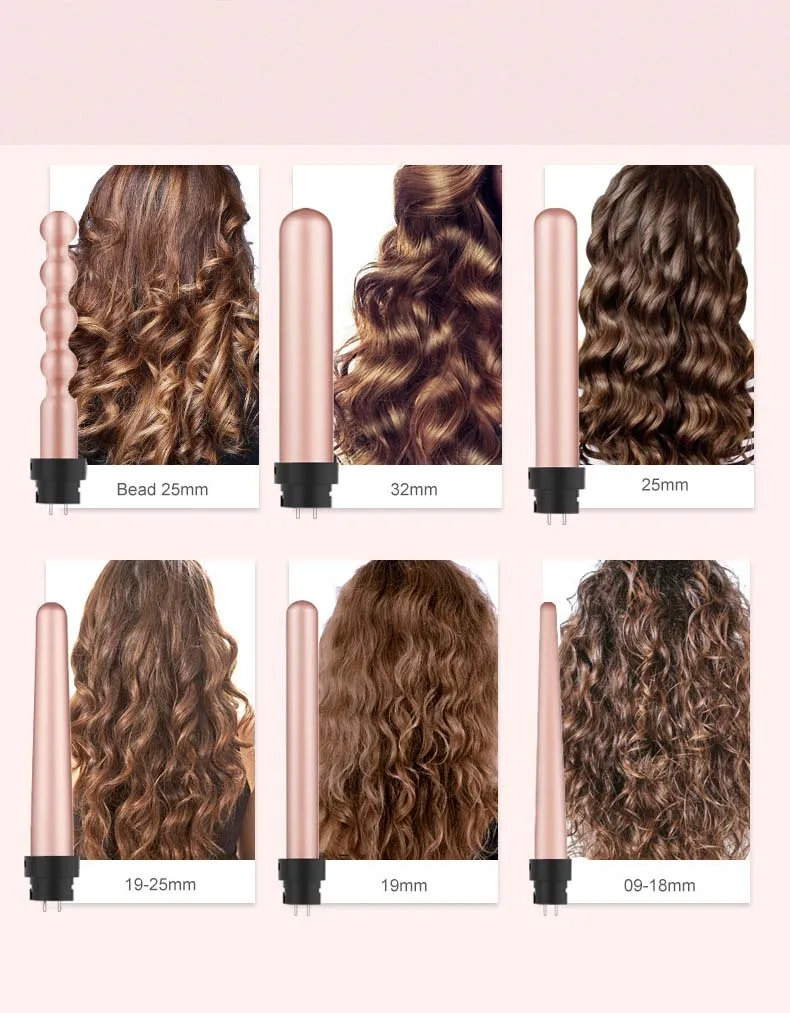 5 in 1 Curling Iron Interchangeable Curling Wand Set Hair Brush Ceramic Hair Curling Iron