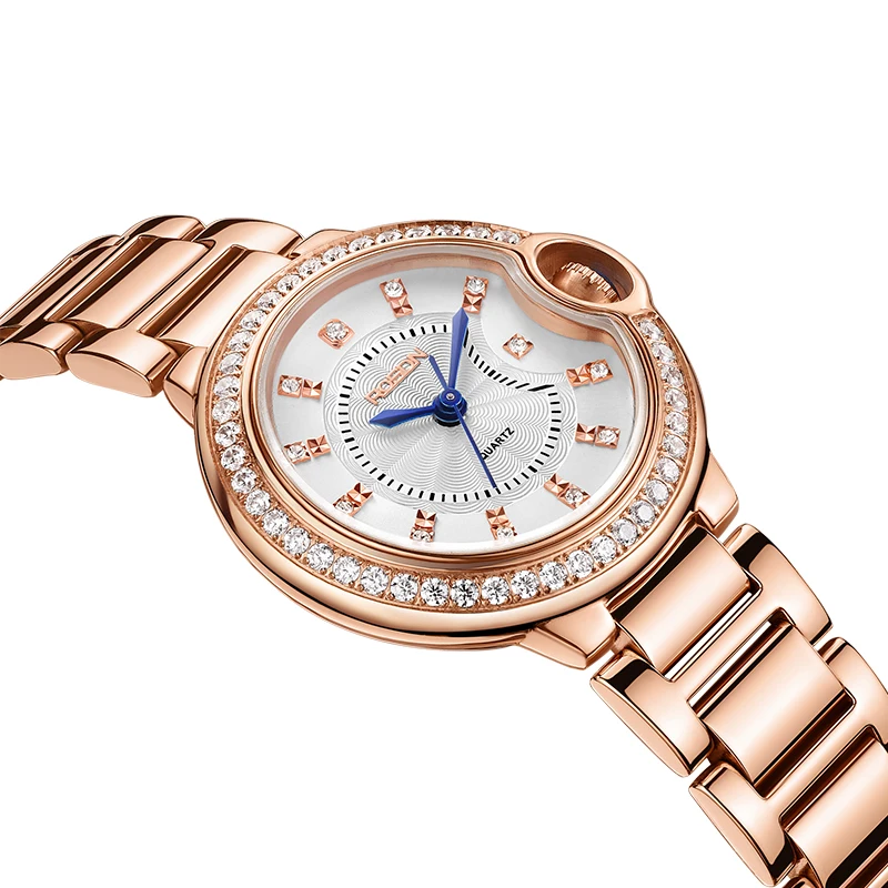 China manufacturer fashion brand design quartz watch luxury metal strap ladies diamond watch