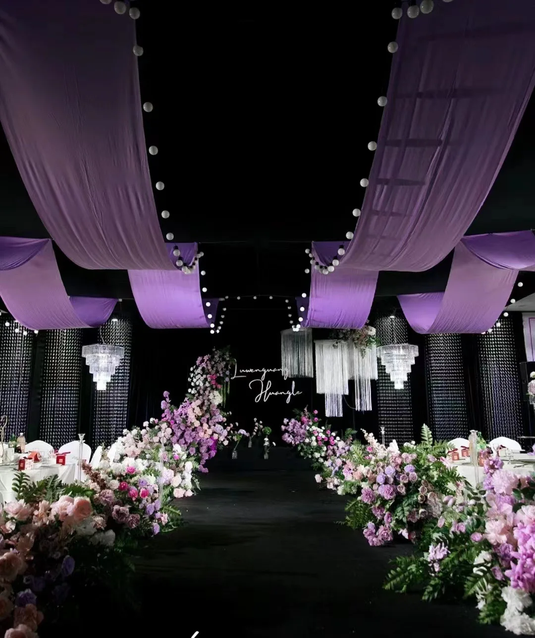 Beautiful Purple Color Wedding Decoration Wedding Party Stretch Milk Ceiling Drape Ceiling Drapes Wedding Decoration