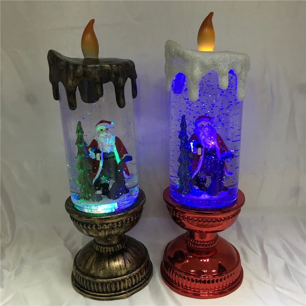 
Santa Clause and Christmas Tree Scene Water Spinning Glitter Liquid Candle 