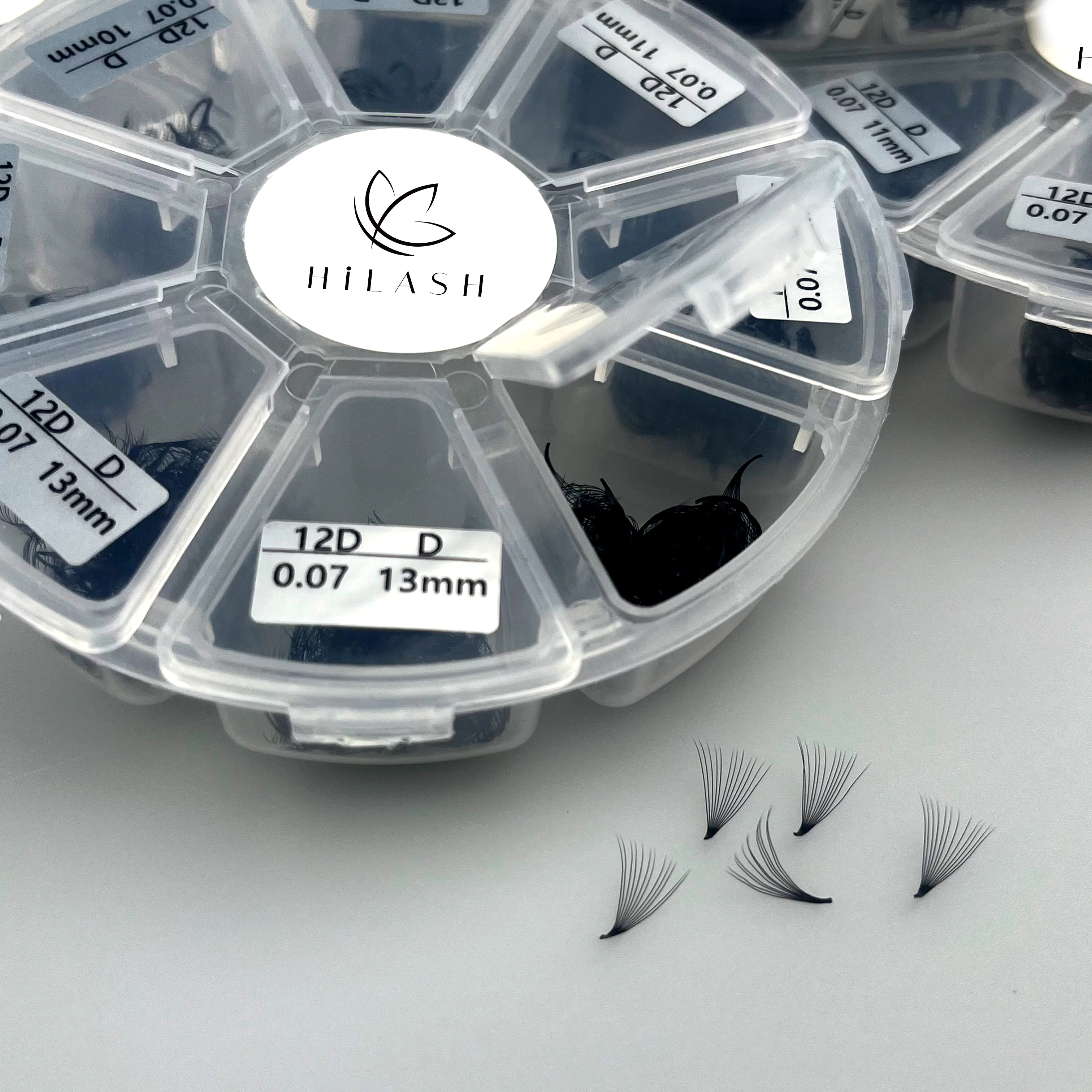 Hilash Pre-Made 3D-20D Super Fan Loose Fans Mega Volume Lashes 0.03 0.05 0.07mm Pointy Base Matte Black