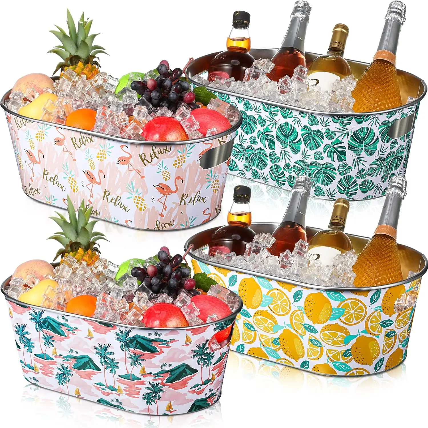 Summer Ice Buckets for Parties 4 Gallon Metal Galvanized Beverage Tub Beer Bucket with Handle for Wine Champagne