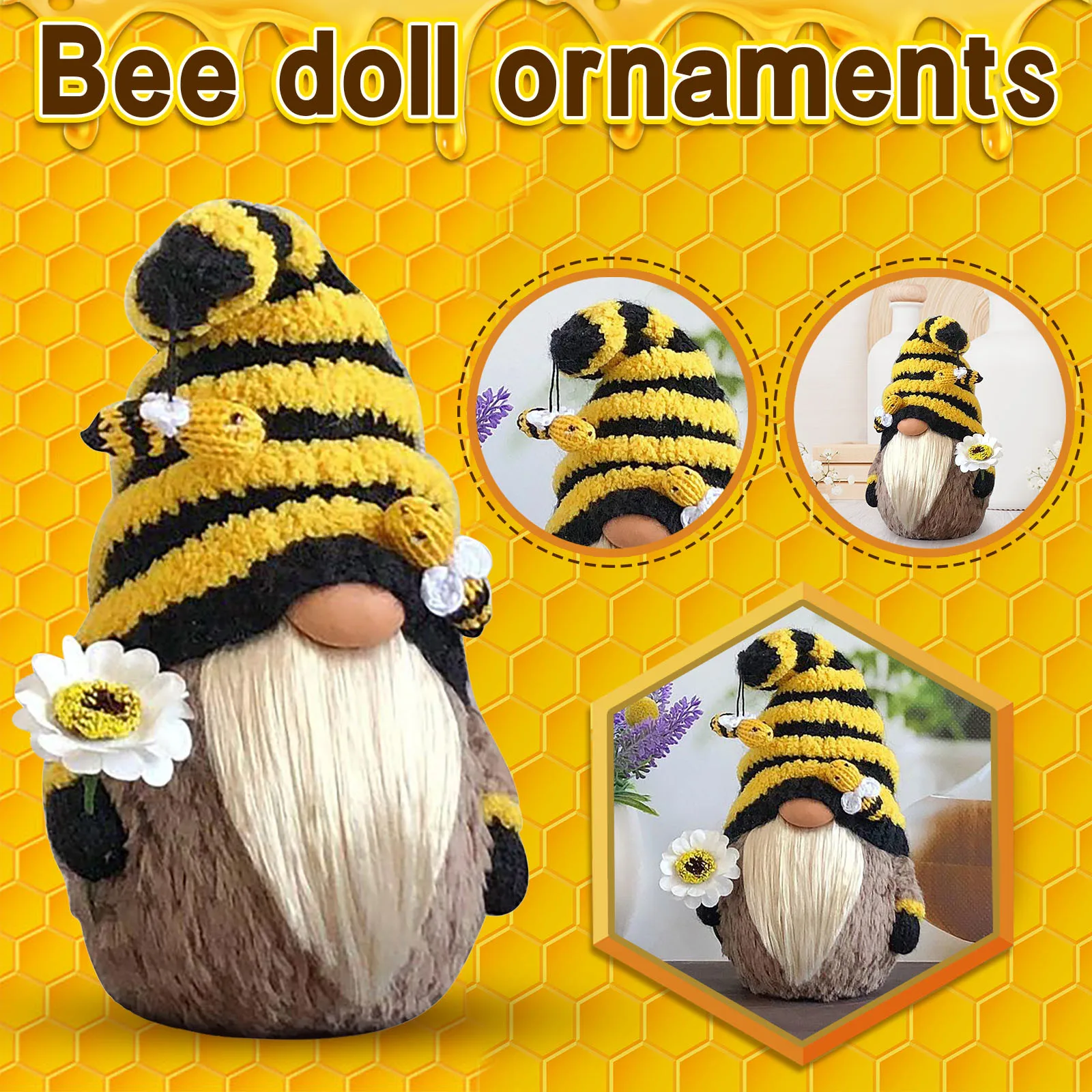 New World Bee Day Handmade Dwarf Faceless Plush Dolls Bumble Bee Elves doll Honey Bees plush doll ornaments home decoration