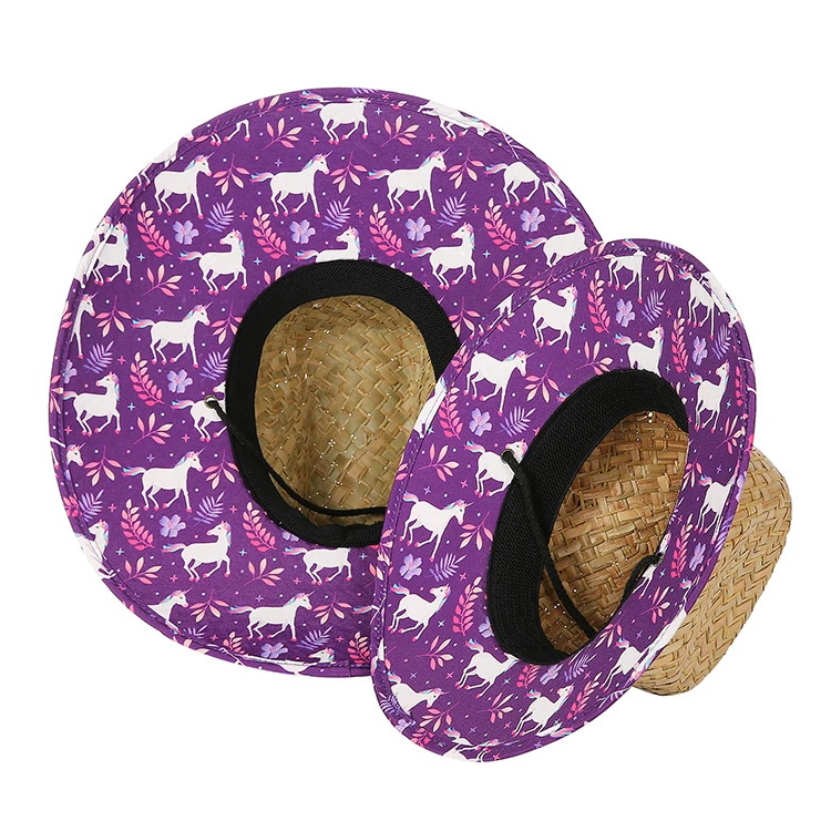 Professional factory printed custom made logo and lining Parents and children wholesale summer visor lifeguard straw hats