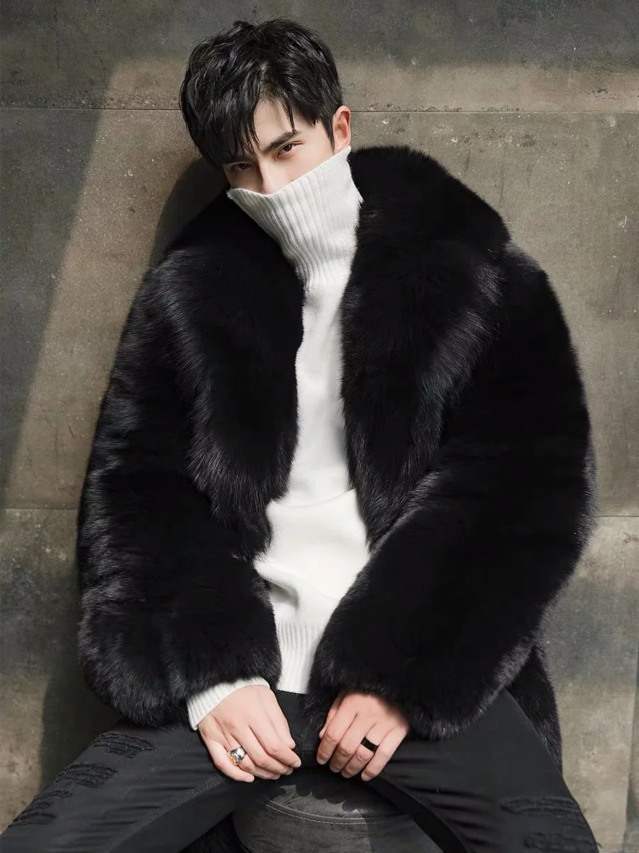 Custom Style Men Winter Coat Long Black Fur Coat Real Fox Fur Coat Men