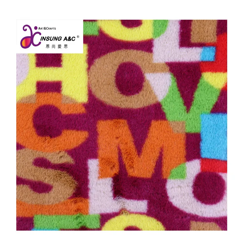 Top Quality Fur Rabbit Fur Fabric Letter Printing  Polyester Plush Fabric For Coat Material