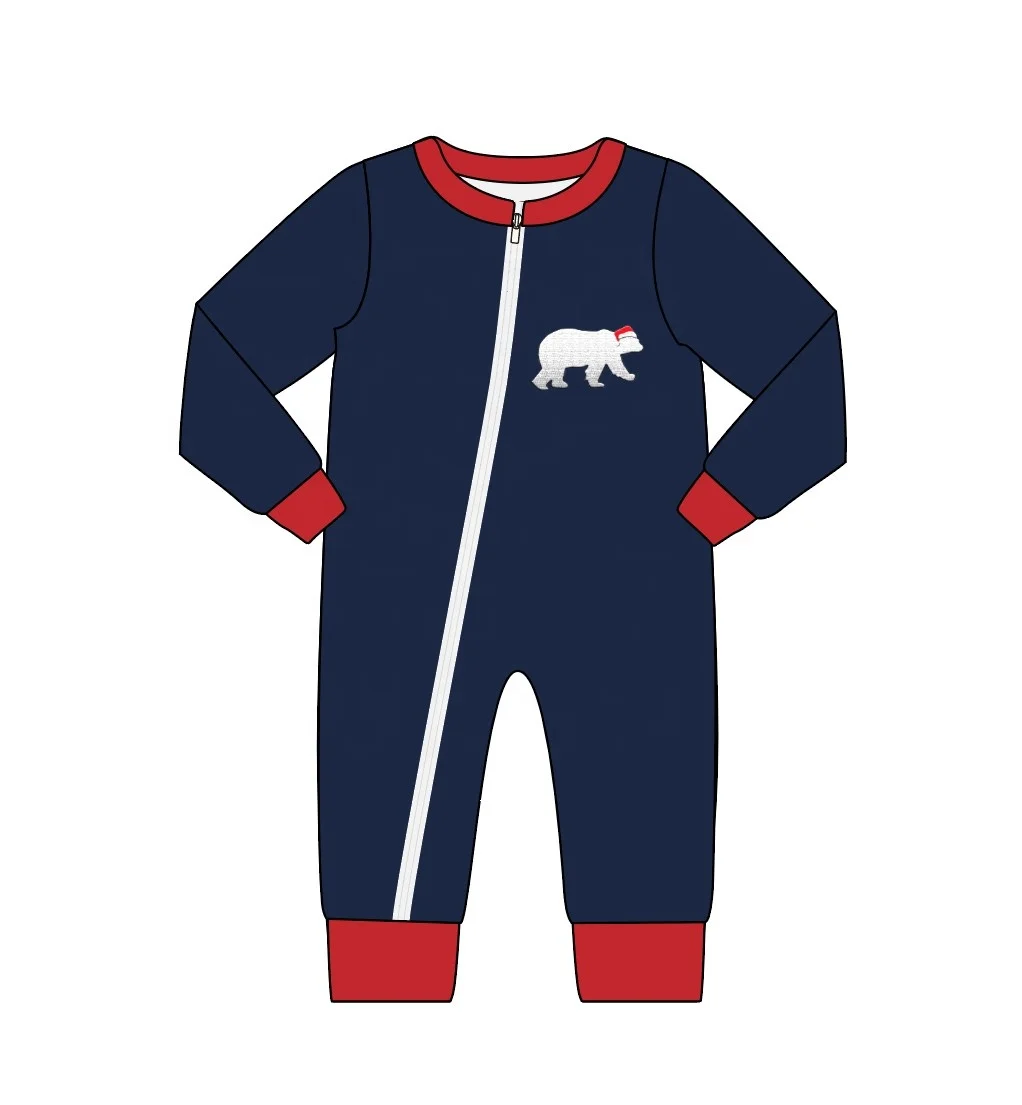 Customized Baby Boy Clothing Set Cute Polar bear Embroidery Navy Boy Outfits For Kids Xmas Wear
