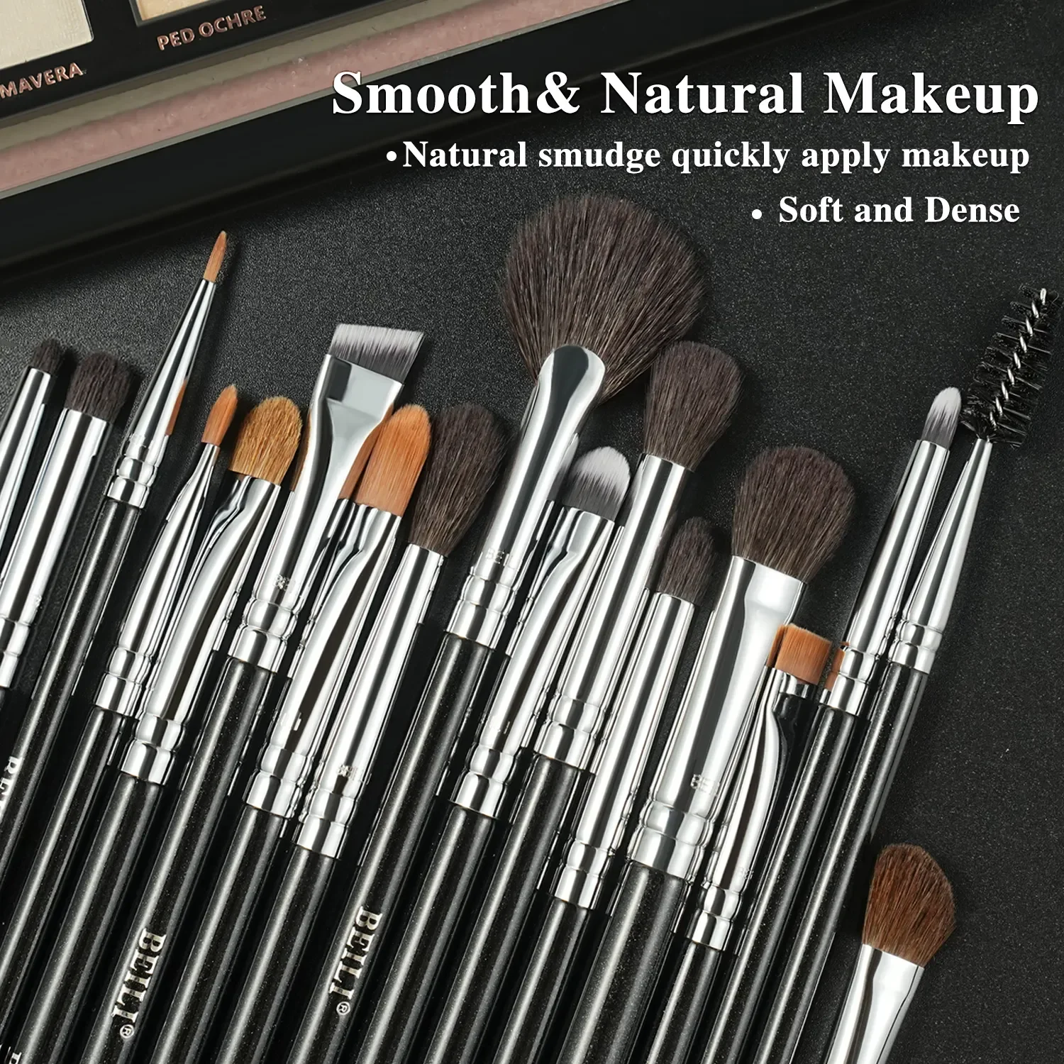 BEILI Wholesale Black Eye Makeup Brushes Sets Synthetic Goat Hair Custom Logo Precise Detail Full Eyeshadow Eyebrow Brushes Kit