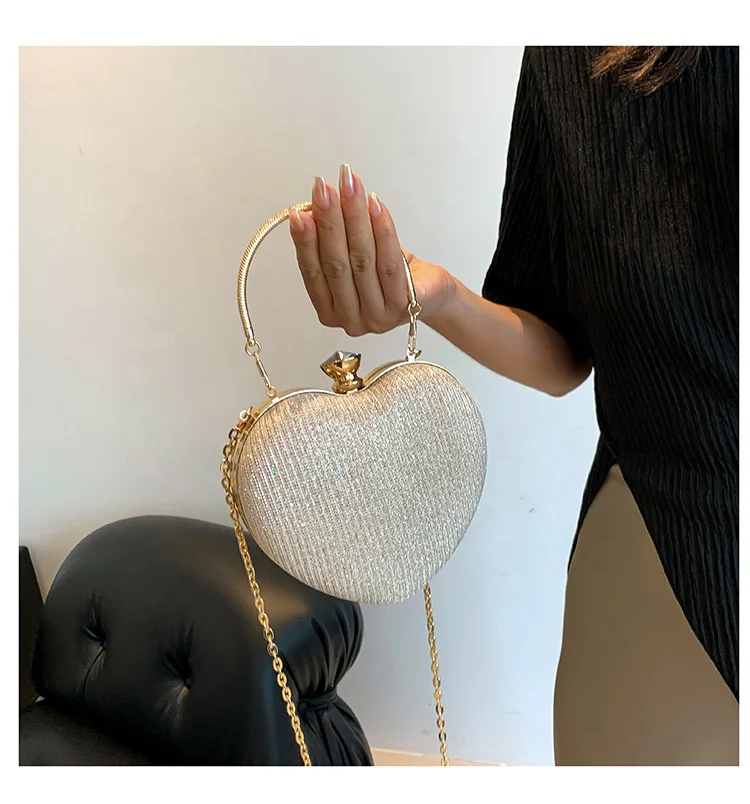 Hot Selling Mini Chain Crossbody Bag Luxury Bling Heart Shape Evening Bag Box Purse Bag For Wedding
