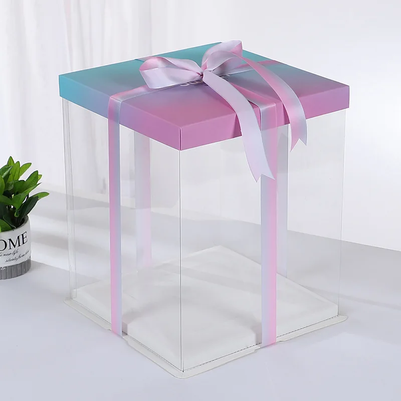 Hot sale plastic4/6/8/10/12 Inches  customized logo printed birthday celebrate unique takeaway clear boxes cake