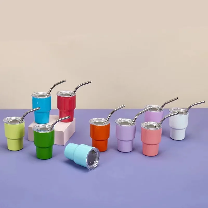 2023 Popular Mini Cup Double Wall 304/201 2oz Shot Glass Tumblers Coffee Travel Mugs Metal Tumbler With Lid With Straw