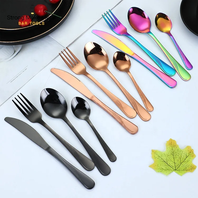 Best Selling Stainless Steel Knife Fork Spoon set 24pcs Gold Flatware Luxury Cutlery Set With Stand