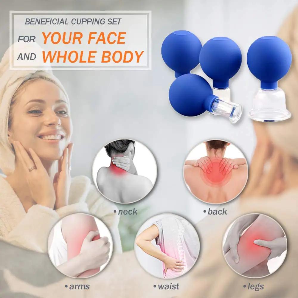 4 PCS Glass Facial Cupping Set |Silicone Vacuum Suction Cupping Massage Therapy