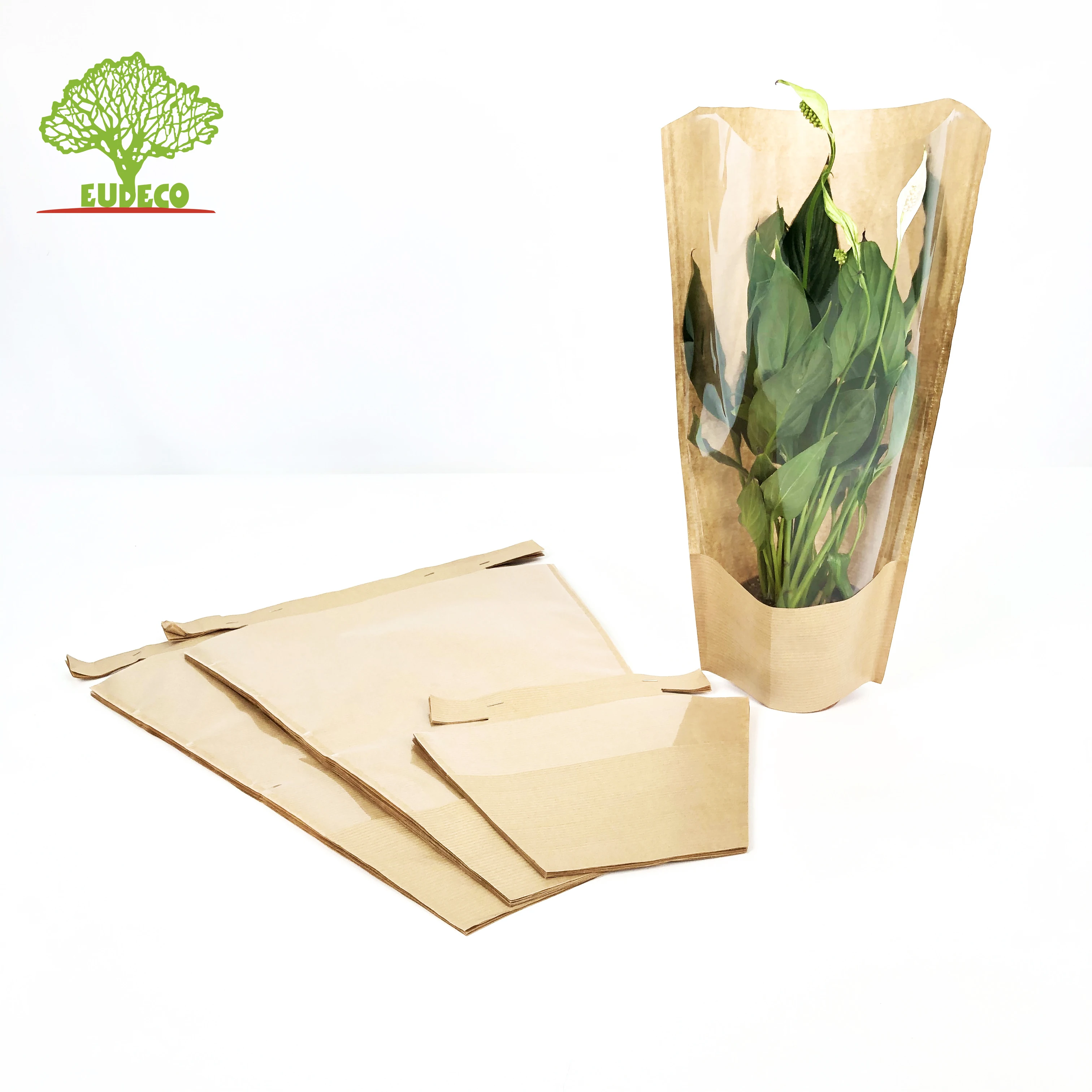 FSC Certified Printed 3 Pieces Herb Kraft Paper Bopp Material Planter Pot Cover Flower Sleeves
