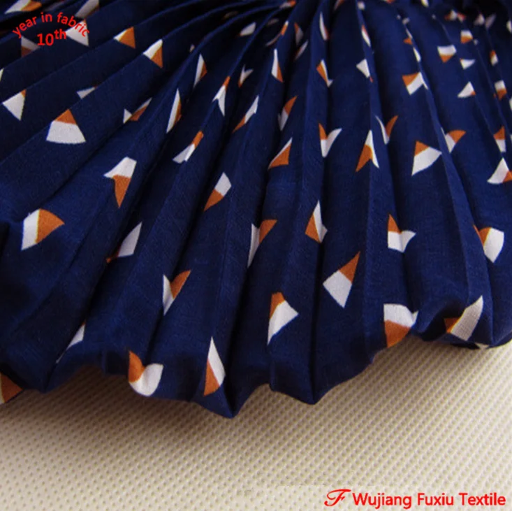 fashion chiffon printed 100% polyester pleated fabric for dress