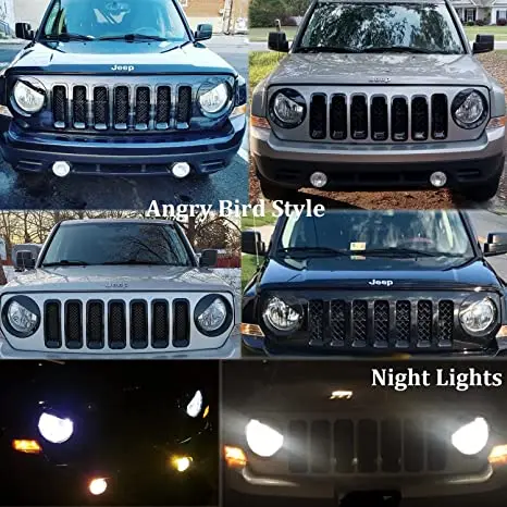 Front Light Headlight Trim Cover ABS Compatible with Jeep Patriot 2011-2017 Model BLACK