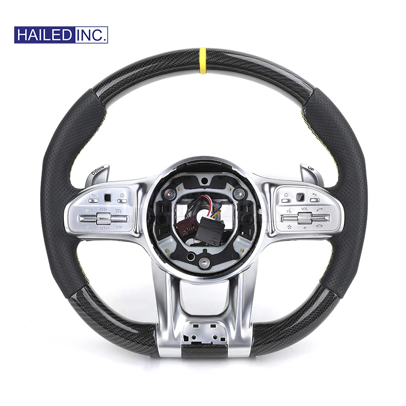 HAILED Customized Stitch Color Top Strip Perforated Leather Carbon Steering Wheel for Mercedes Benz S Class W222 W212 E63 AMG