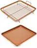 High Quality Copper Pan Non Stick Cookie Sheet Tray And Air Fry Mesh Basket Set