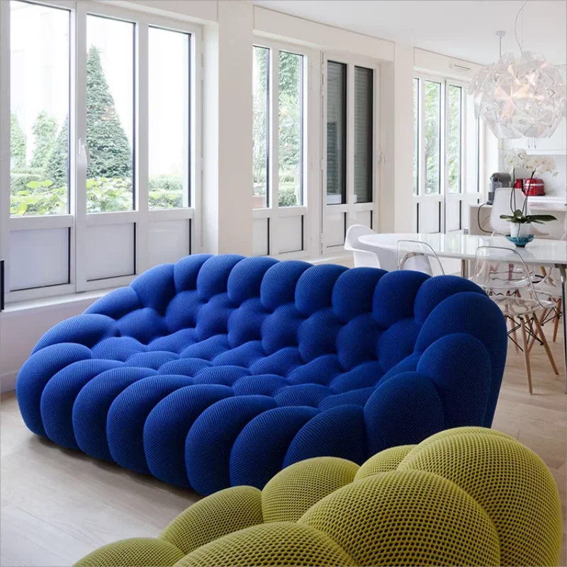 Factory Direct French fabric 1 2 3 seat sofa fabric armrest custom made high quality unique curved honeycomb fashion bubble sofa