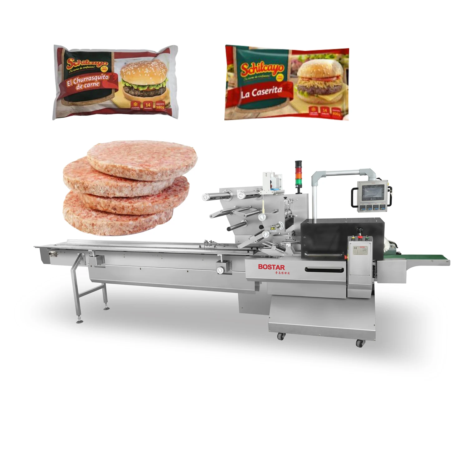 Hamburger Frozen Burger Patties Beef Meat Automatic Pillow Packing Machine Flow Pack