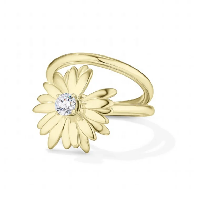 High Quality 925 Sterling Silver 14K/18K Gold Plated Elegant Fine Jewelry Sparkling CZ Diamond Daisy Flower Double Layer Ring