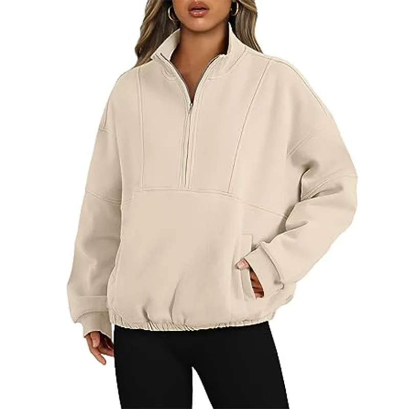 Factory Manufacturer Custom Half Zip Pullover Jumper Jogging Top Plus Size Blank Plain Pullover Tracksuit Womens