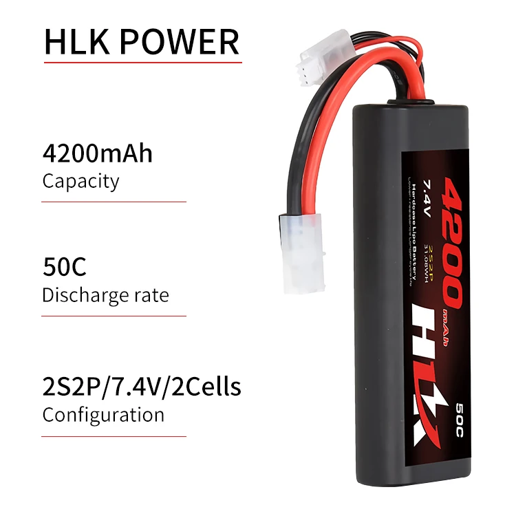 Hlk  4200Mah 7.4V 2S 50C Rc Car Battery Lipo Batteries For 1/10 Scale  Truck