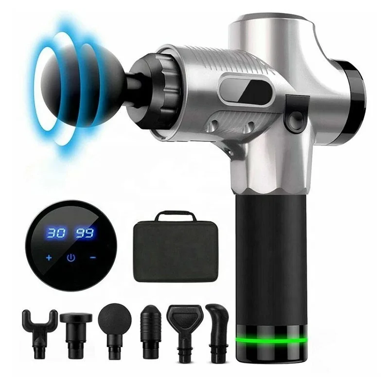 Массажный пистолет, 30 скоростей, 6 массажных головок, 2500 мАч