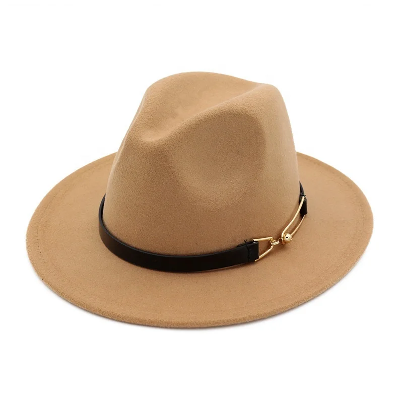 Wide Hard Brim Wool Felt Top Hat Men Women Crushable Dress Trilby Jazz Hat Buckle Belt Vintage Fedora Hats