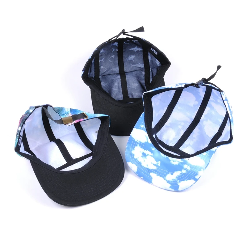 Oem custom made all over print flat brim 5 panel hats