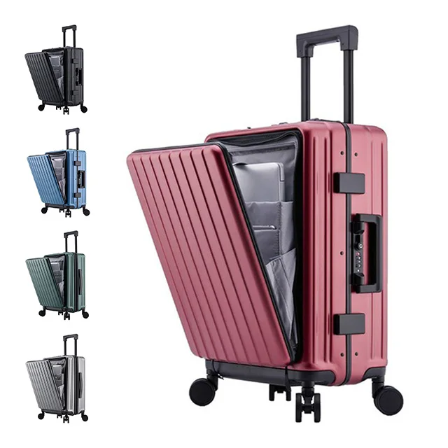 PC Alloy Business Carry-on Aluminum Frame Luxury Suitcase Packaging Travel Large Capacity Luggage With Front Laptop Pocket