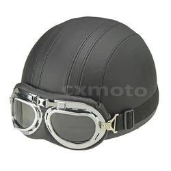High quality ABS & PU Leather Motorcycle Open Half Face Helmets with Ski Snowboard Glasses