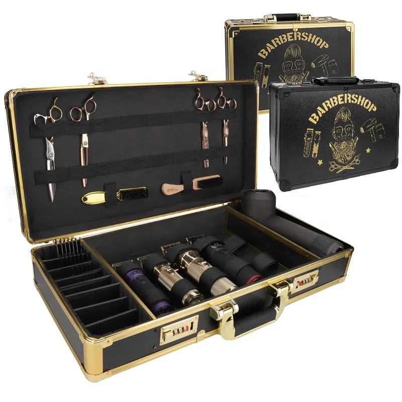 4D GJX Large Portable Travel Beauty Salon Tool Kits Storage Carry Barber Box For Hair Clipper Shaver Barber