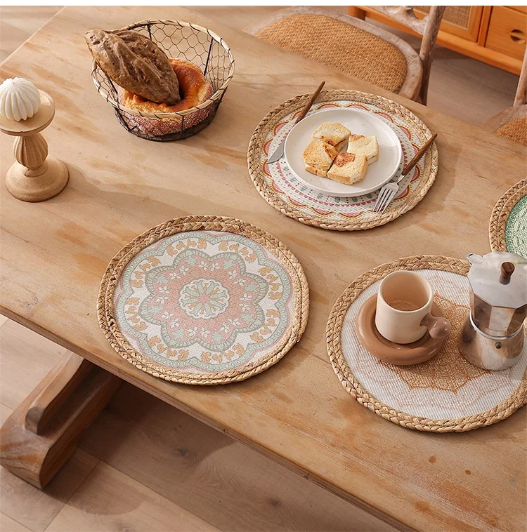 Rattan Mat Wicker Bamboo Decor Coasters Handmade Woven Boho Coasters Small Seagrass Placemats Natural Braided Retro Cup Mat
