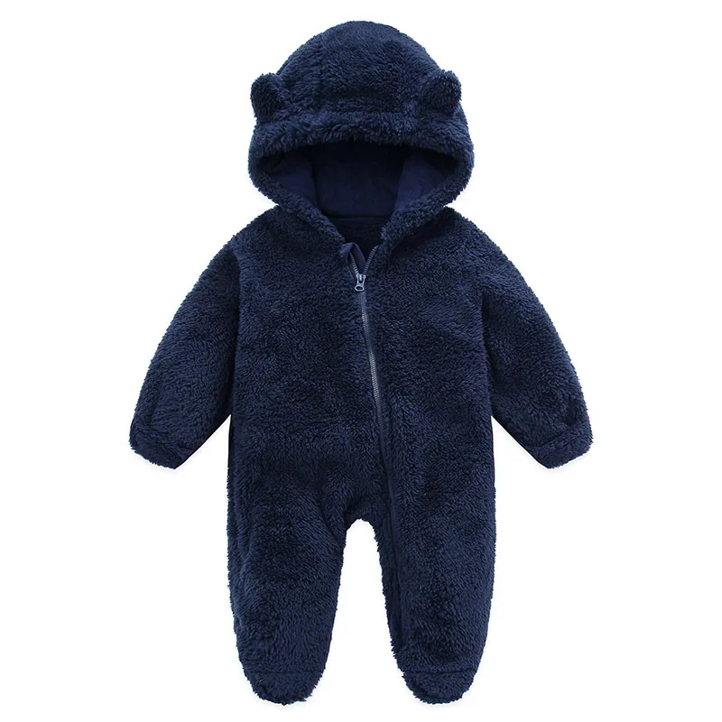 Fashion Thick Warm Children Winter Wear Fleece Baby Jumpsuit Overalls Girls  HoodedFooted Toddler Pajamas Bodysuit