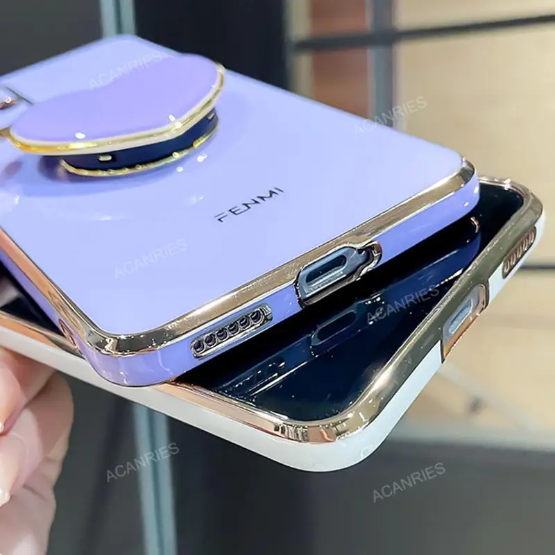 Phone Case On For Xiaomi redmi note 9 8 7 pro 9s note9 s note8 2021 Plating Love Heart Fold Holder Luxury Stand Silicone Cover