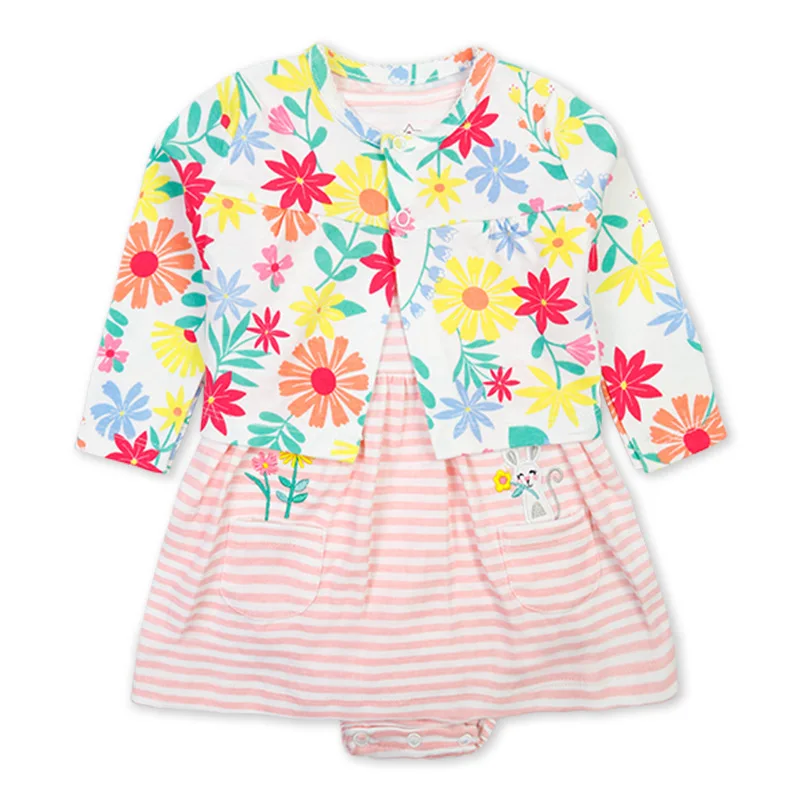 Custom Autumn Long Sleeved Baby Romper Dress Clothing Set Baby Clothes Toddler Collar Sweet Baby Coat + Skirt Suit