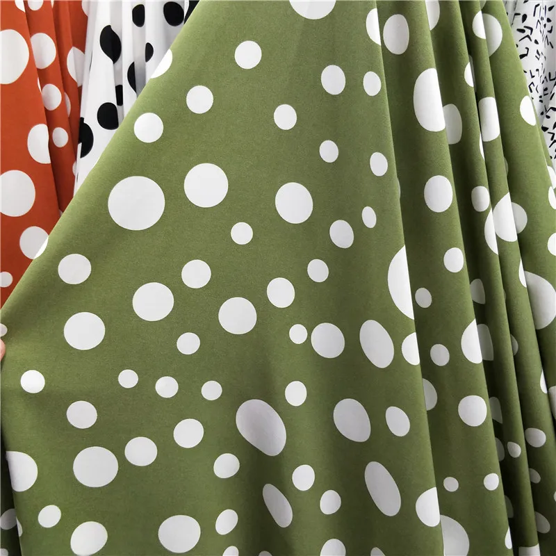 Soft Black Irregular Polka Dot Printed Chiffon Fabric for Dress Shirts by the Meter, White, Pink, Green and Purple