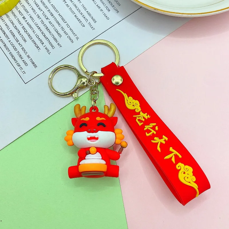 Cute Red Cartoon Dragon Key Chains Resin Women Kids Happy New Year Silicone Key Ring Bag Phone Hanging Accessories Festival Gift