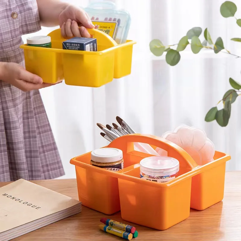 pp plastic portable compartment storage basket early education kindergarten classroom tool paint brush plastic storage basket
