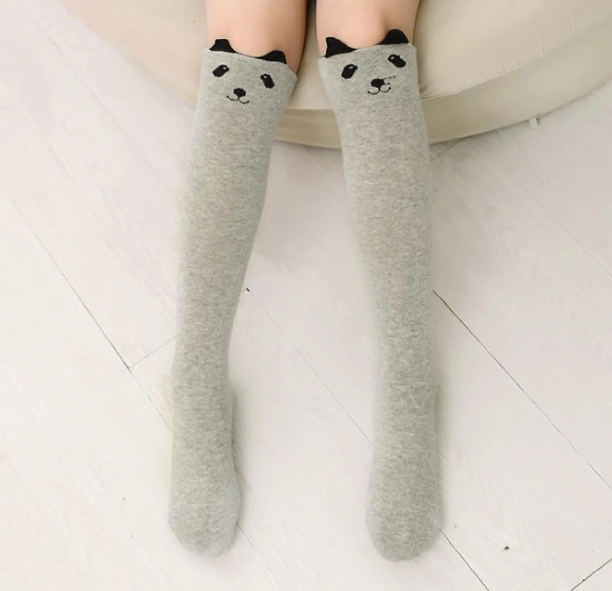 
wholesale Little Girls Long dress warm fancy Socks Kids Cartoon black cat grey fox Knee High Warm Cotton Stockings 